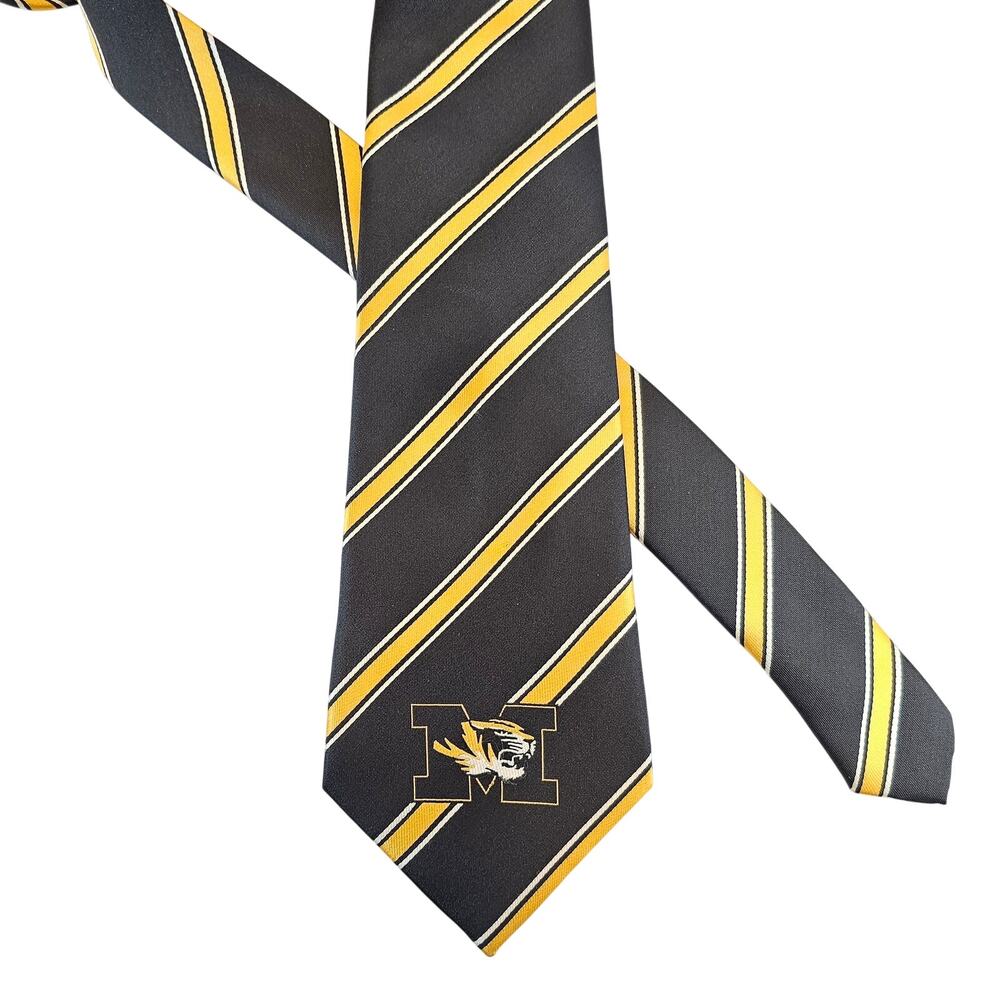Eagles Wings Missouri Tigers Neck Tie Black Gold Striped 4x60 Polyester NCAA